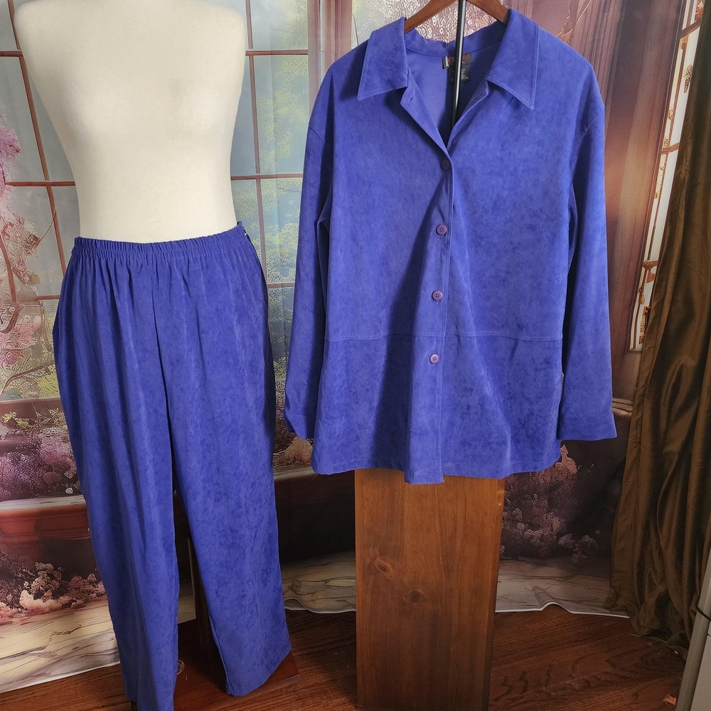 R&K Originals Purple Faux Suede Vintage 2-Piece Pant Suit Set Womens 2X Size 18